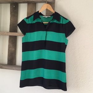 Loft cap sleeve green/navy stripe blouse